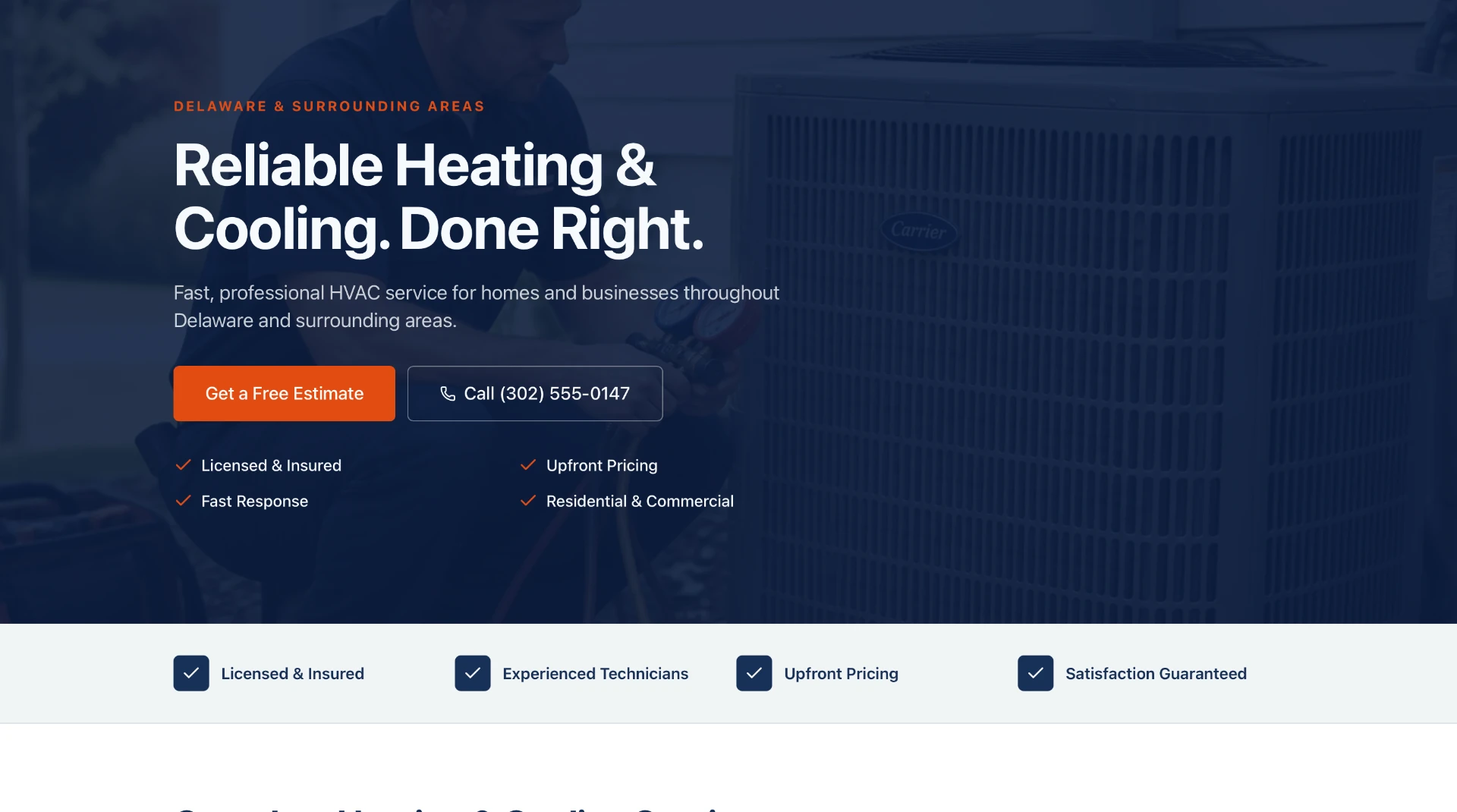 Demo website concept for a Delaware heating and cooling company